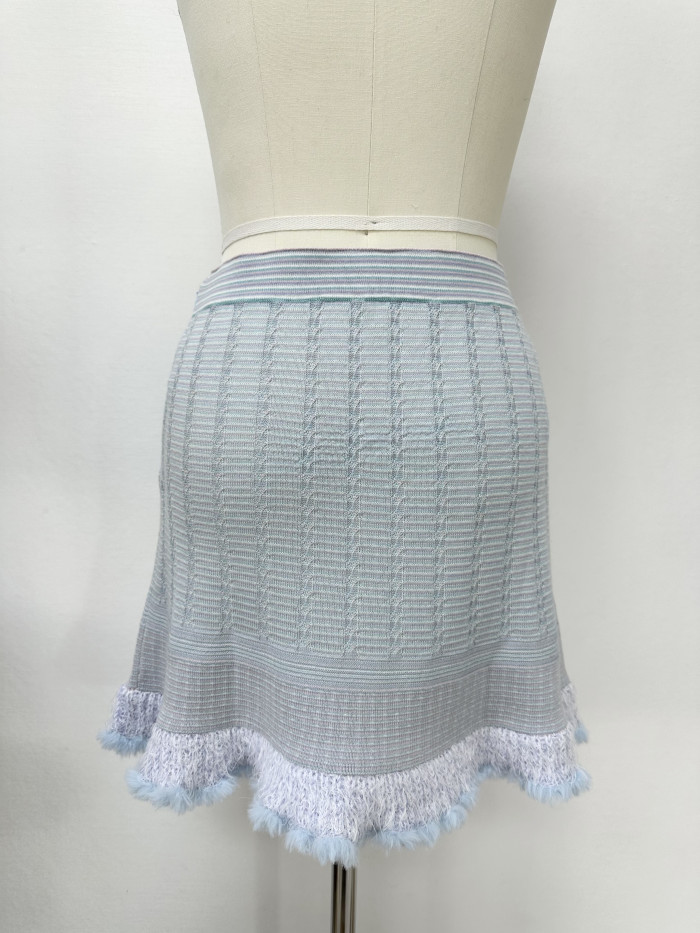 NIGO Chanel Cardigan Short Skirt Cashmere Cotton Feathers Light Blue Purple Pink #nigo334186