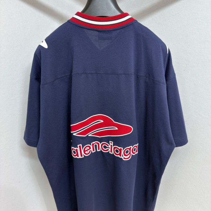 NIGO Balenciaga  Men's 3b Football V-neck T-shirt Oversized in Dark Navy red #nigo334655