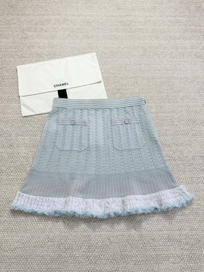 NIGO Chanel Cardigan Short Skirt Cashmere Cotton Feathers Light Blue Purple Pink #nigo334186