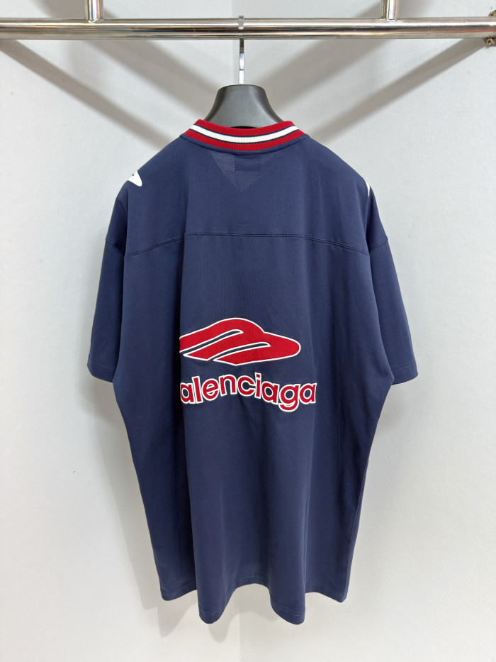 NIGO Balenciaga  Men's 3b Football V-neck T-shirt Oversized in Dark Navy red #nigo334655