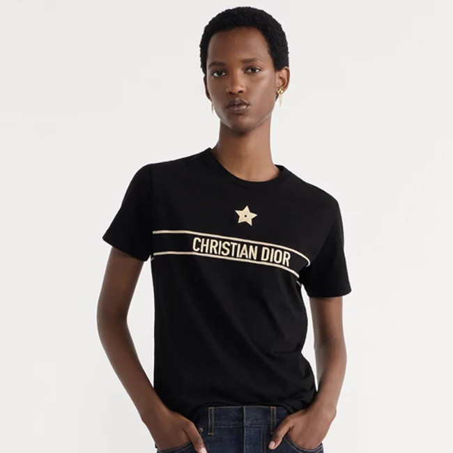 NIGO Dior Embroidered T-shirt Black and Gold Tone Cotton Jersey #nigo334725