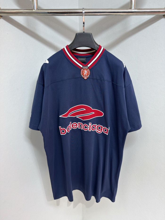 NIGO Balenciaga  Men's 3b Football V-neck T-shirt Oversized in Dark Navy red #nigo334655