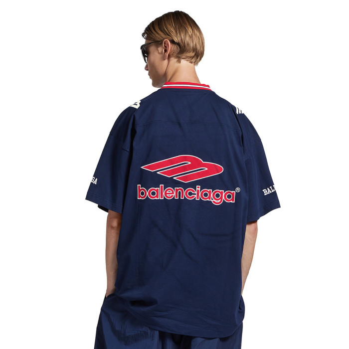 NIGO Balenciaga  Men's 3b Football V-neck T-shirt Oversized in Dark Navy red #nigo334655