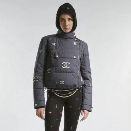 NIGO Chanel Ski Stand Collar Diagonal Zip Pocket Hollow Down Jacket#nigo335007