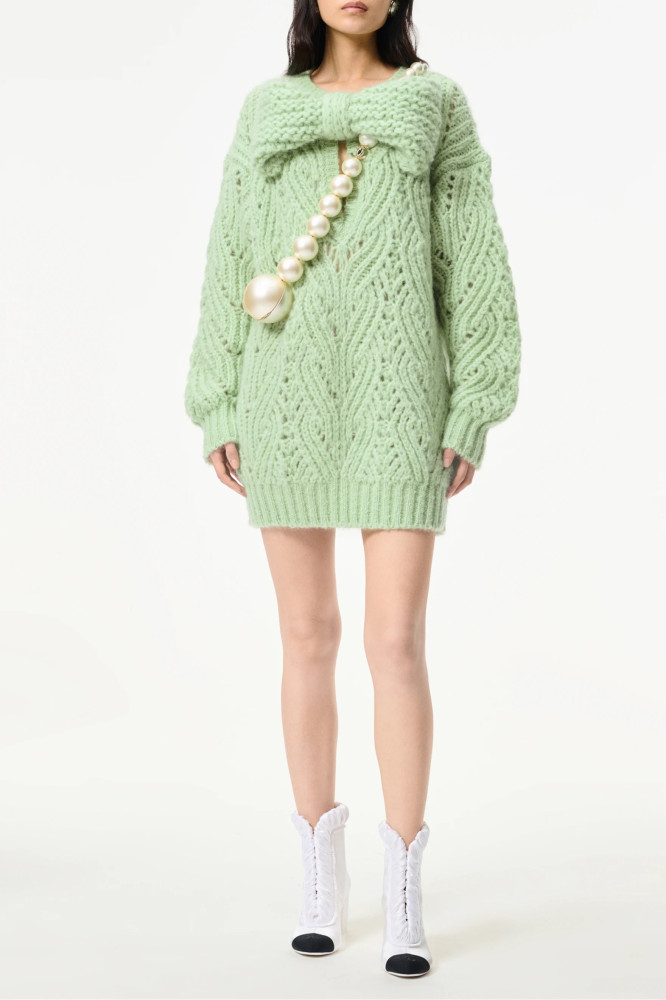 NIGO Chanel 25K Fall/Winter Haute Couture Collection Long Sleeves Short Dress Mohair And Wool Light Green #nigo332110