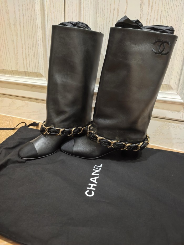 NIGO Chanel High Boots Lambskin Grosgrain Black #nigo335049