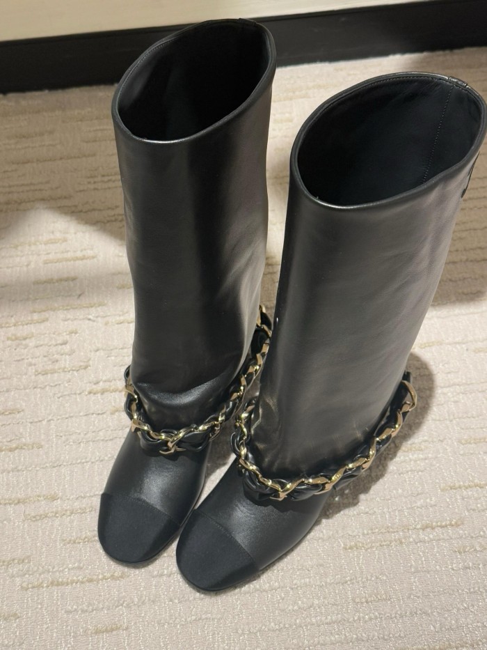 NIGO Chanel High Boots Lambskin Grosgrain Black #nigo335049