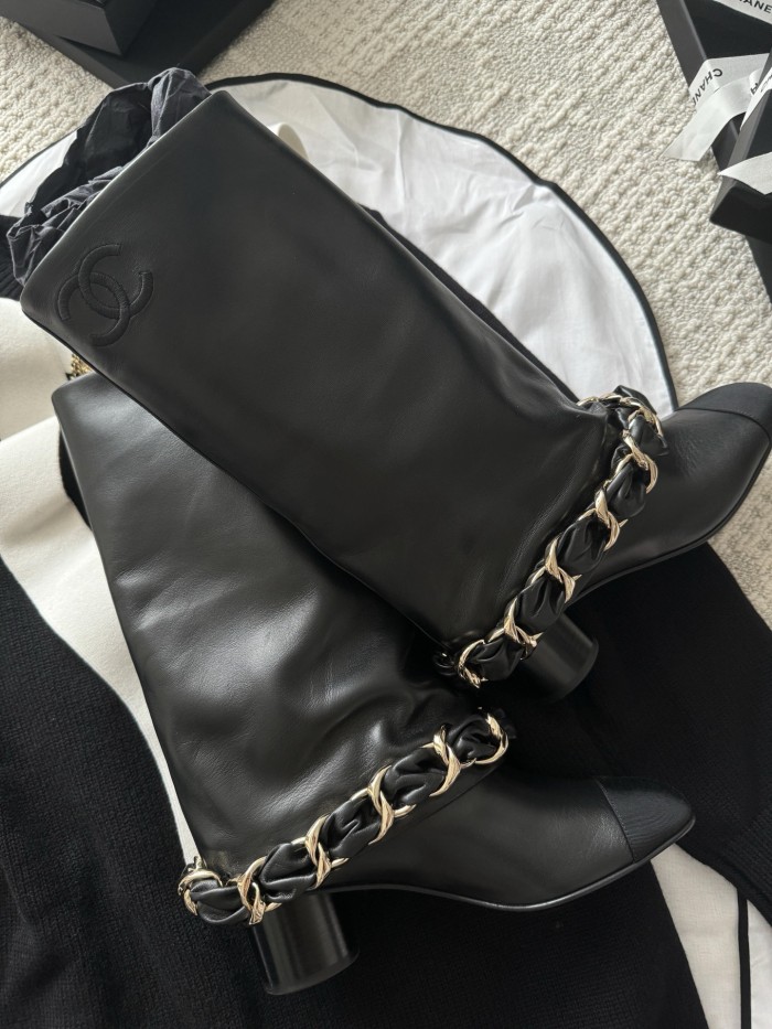 NIGO Chanel High Boots Lambskin Grosgrain Black #nigo335049