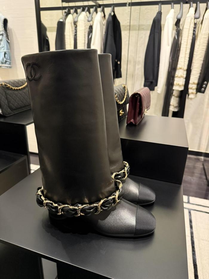 NIGO Chanel High Boots Lambskin Grosgrain Black #nigo335049