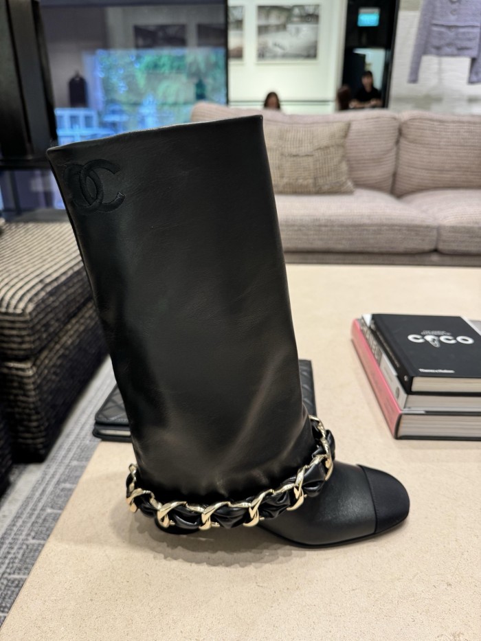 NIGO Chanel High Boots Lambskin Grosgrain Black #nigo335049