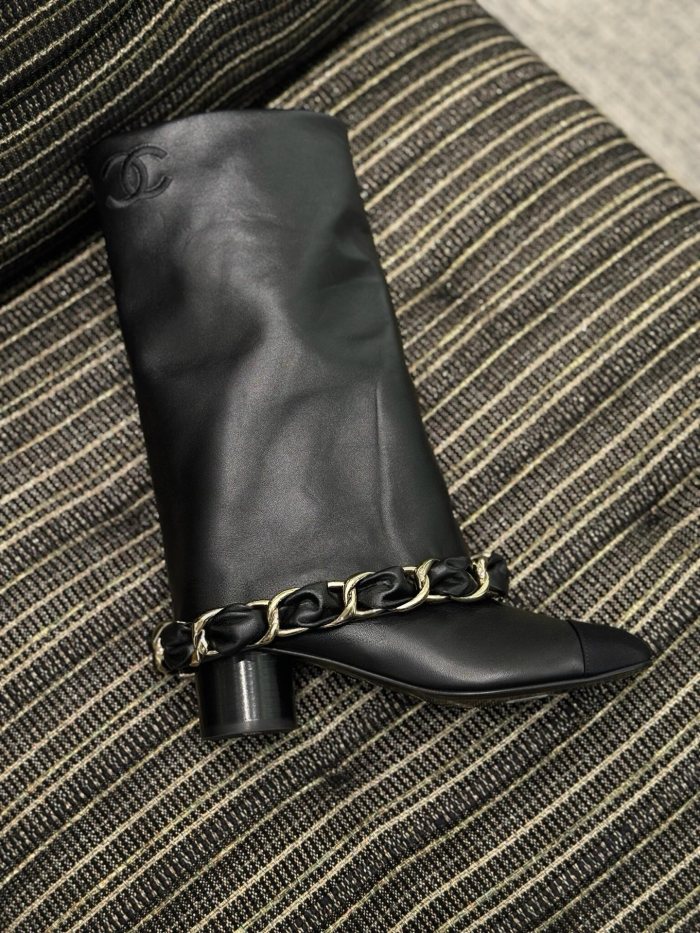 NIGO Chanel High Boots Lambskin Grosgrain Black #nigo335049