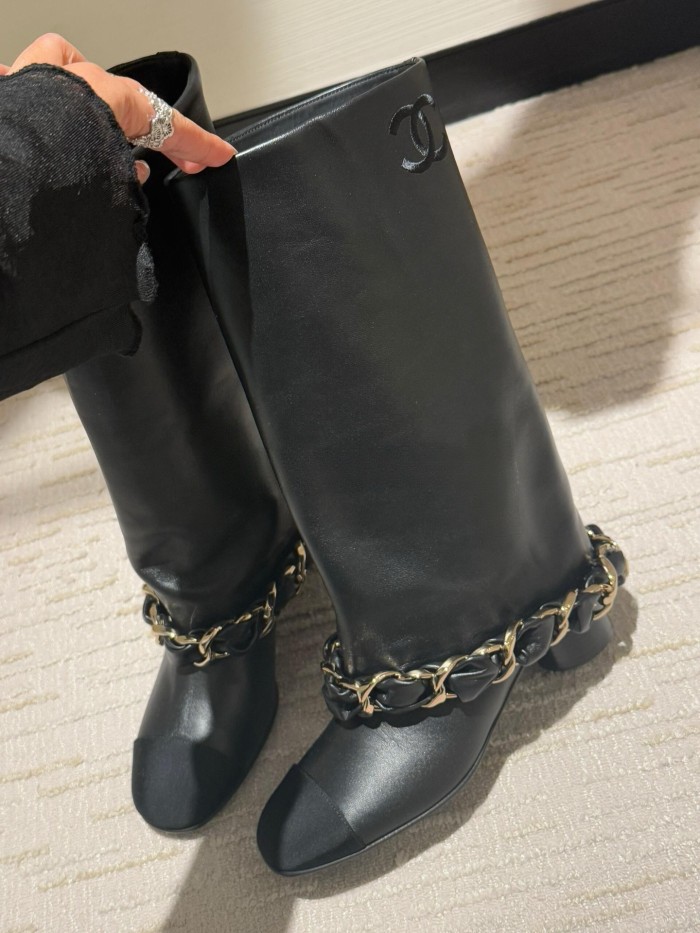 NIGO Chanel High Boots Lambskin Grosgrain Black #nigo335049