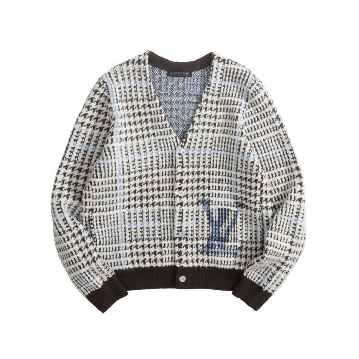 NIGO Louis Vuitton Textured Plaid Cardigan 1AJBSP #nigo335295