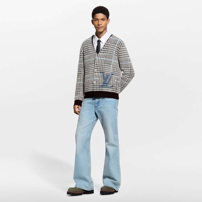 NIGO Louis Vuitton Textured Plaid Cardigan 1AJBSP #nigo335295