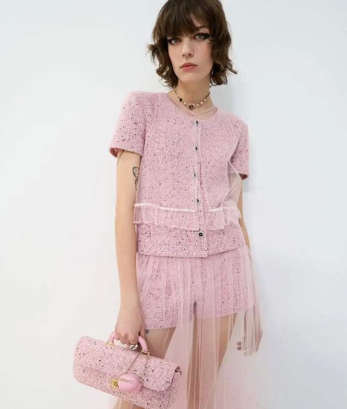 NIGO Chanel Short-sleeved Top Shorts Tweed Pink Black White#nigo335416