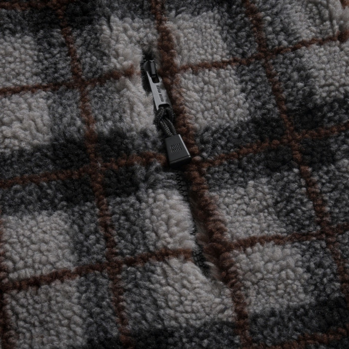 NIGO MiuMiu Gray black Checked Teddy Zipper Jacket #nigo335443
