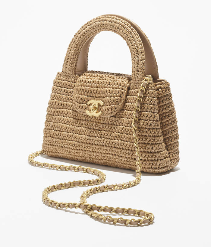 NIGO Chanel Mini Shopping Bag Braided Raffia Gold Tone Metal Dark Beige #nigo335258