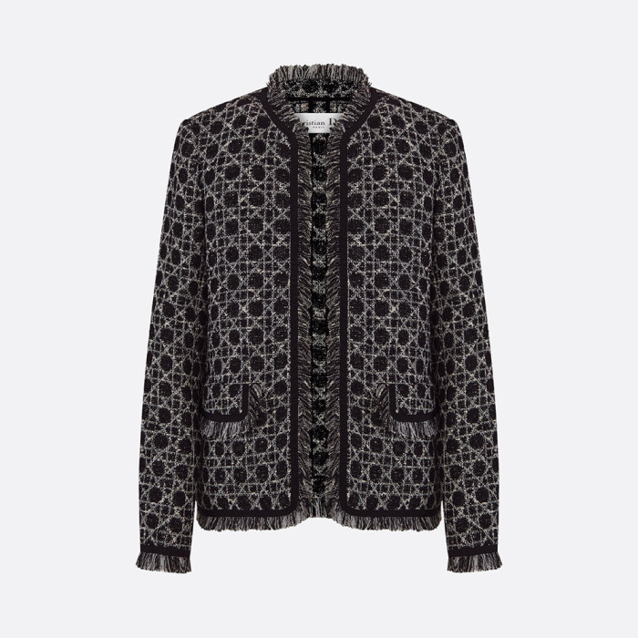 NIGO DIOR Macrocannage Regular Fit Jacket Mid-Length Macrocannage Flared Skirt  Black White Cotton-Blend Tweed Knit  #nigo334340