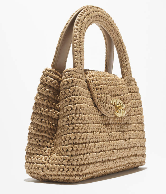 NIGO Chanel Mini Shopping Bag Braided Raffia Gold Tone Metal Dark Beige #nigo335258