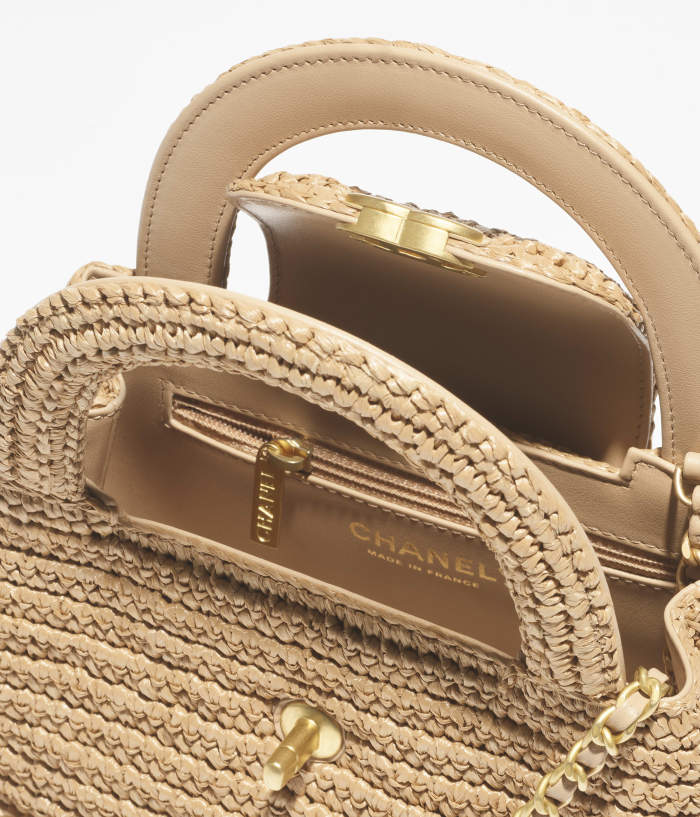 NIGO Chanel Mini Shopping Bag Braided Raffia Gold Tone Metal Dark Beige #nigo335258