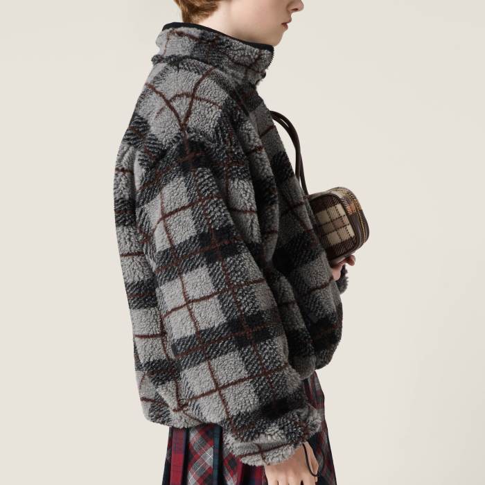 NIGO MiuMiu Gray black Checked Teddy Zipper Jacket #nigo335443