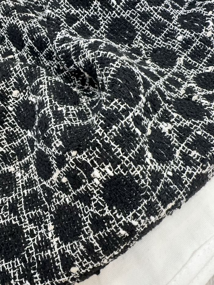 NIGO DIOR Macrocannage Regular Fit Jacket Mid-Length Macrocannage Flared Skirt  Black White Cotton-Blend Tweed Knit  #nigo334340