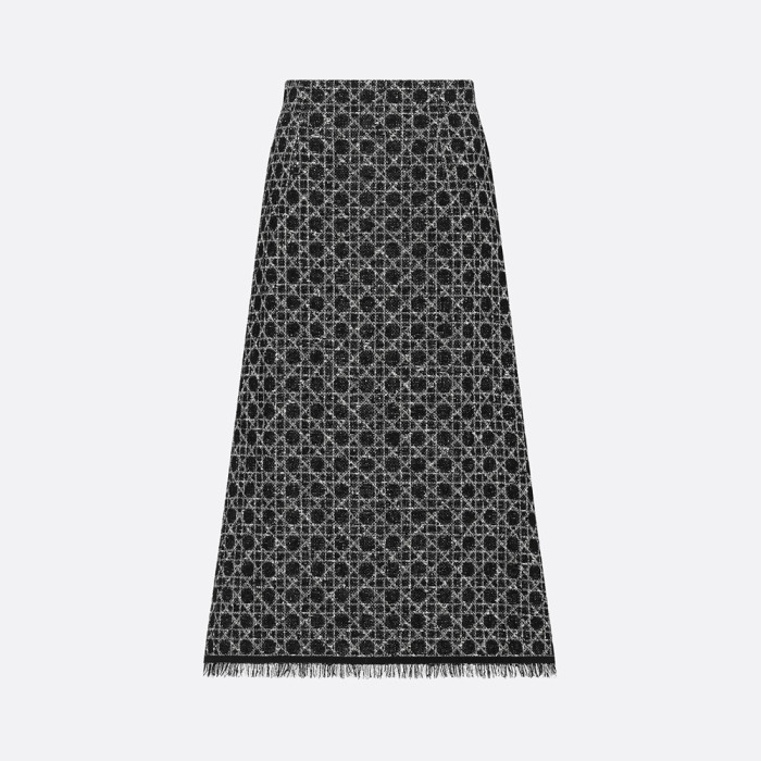 NIGO DIOR Macrocannage Regular Fit Jacket Mid-Length Macrocannage Flared Skirt  Black White Cotton-Blend Tweed Knit  #nigo334340