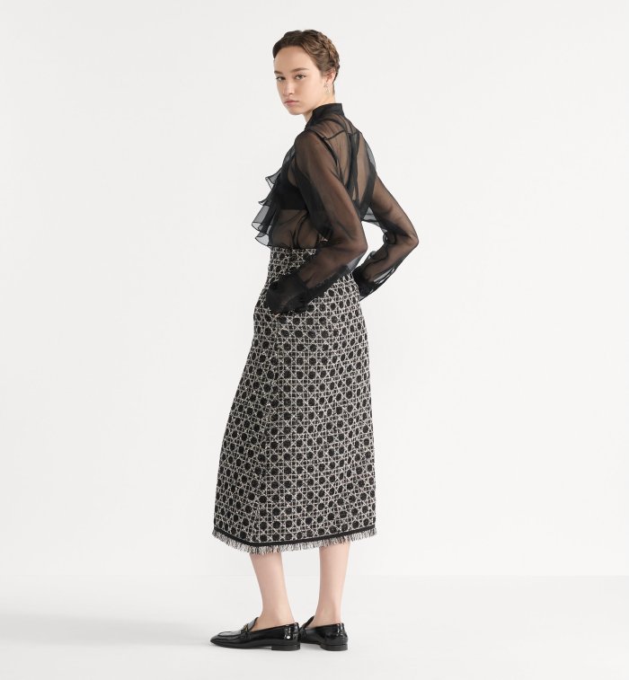 NIGO DIOR Macrocannage Regular Fit Jacket Mid-Length Macrocannage Flared Skirt  Black White Cotton-Blend Tweed Knit  #nigo334340