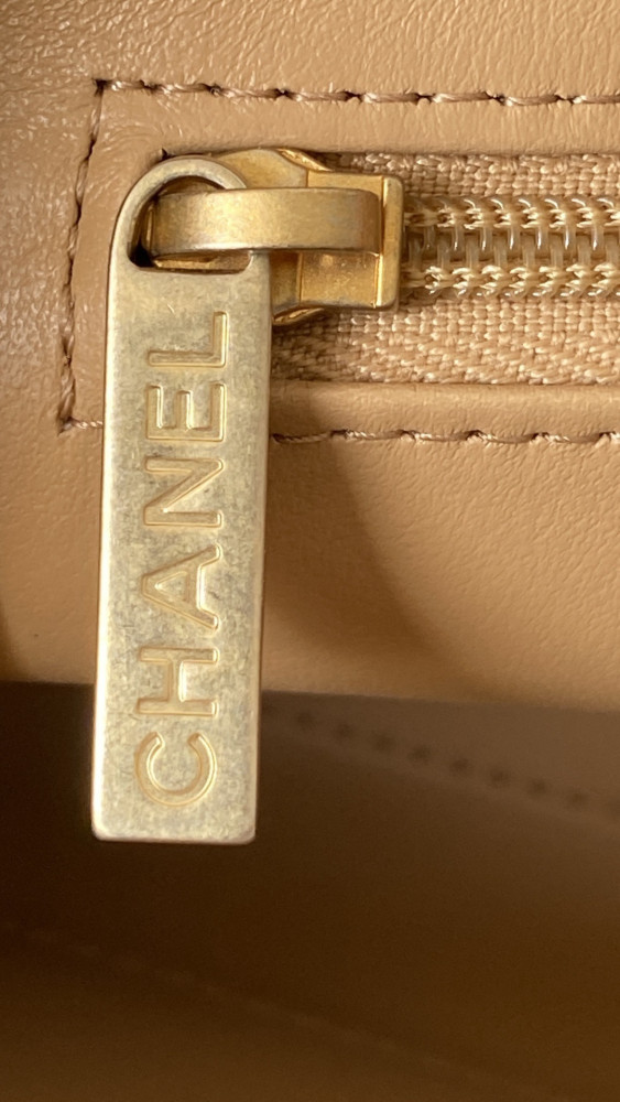 NIGO Chanel Mini Shopping Bag Braided Raffia Gold Tone Metal Dark Beige #nigo335258