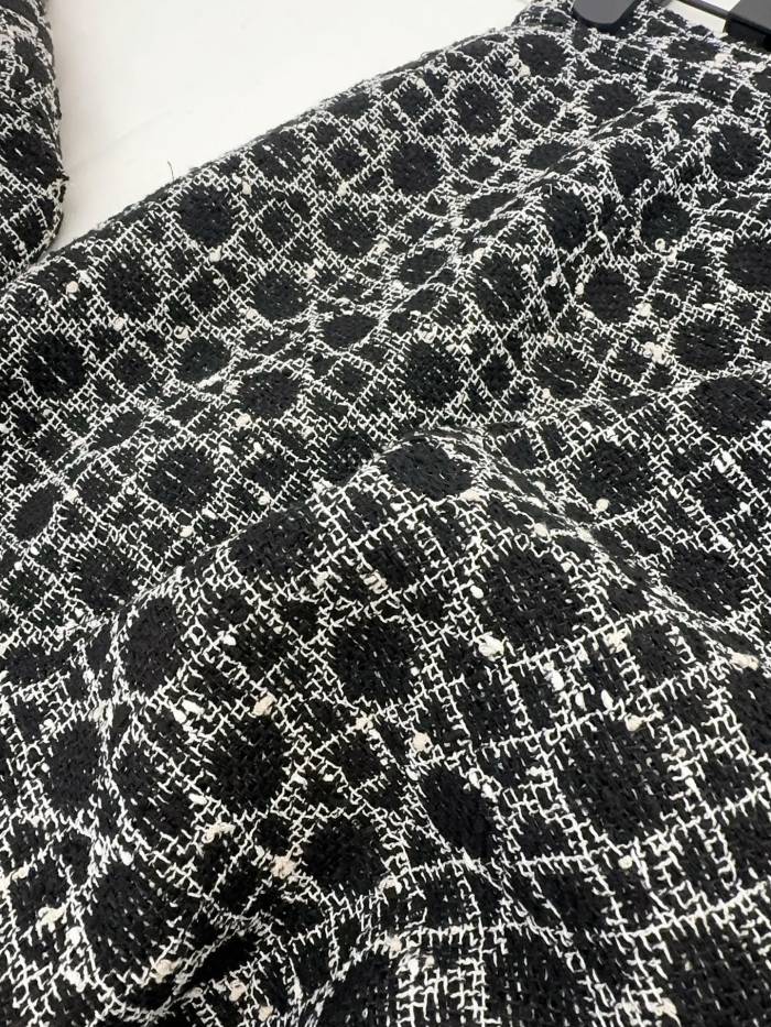 NIGO DIOR Macrocannage Regular Fit Jacket Mid-Length Macrocannage Flared Skirt  Black White Cotton-Blend Tweed Knit  #nigo334340