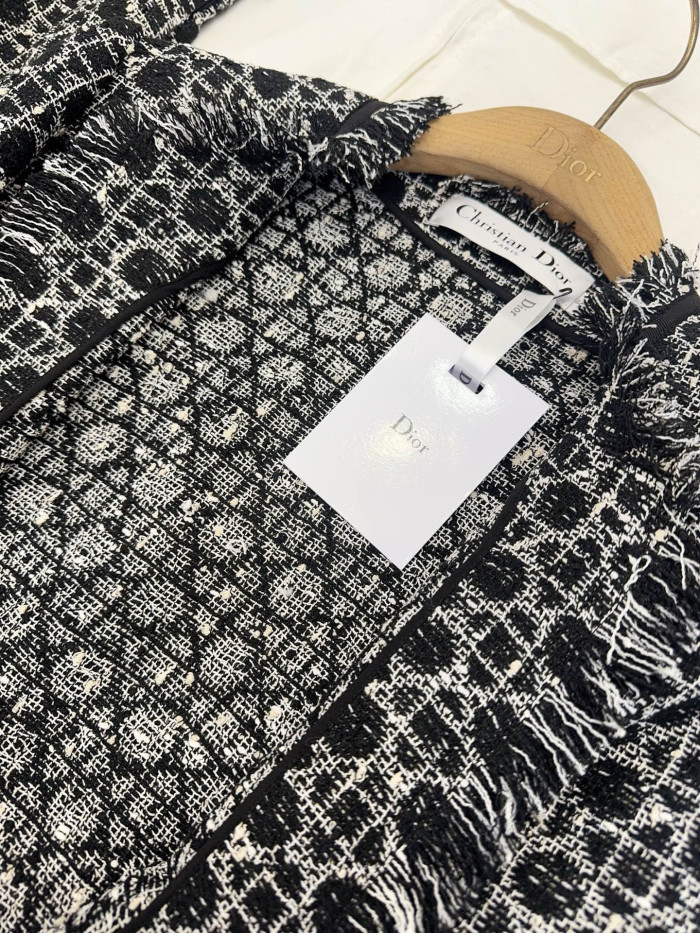 NIGO DIOR Macrocannage Regular Fit Jacket Mid-Length Macrocannage Flared Skirt  Black White Cotton-Blend Tweed Knit  #nigo334340