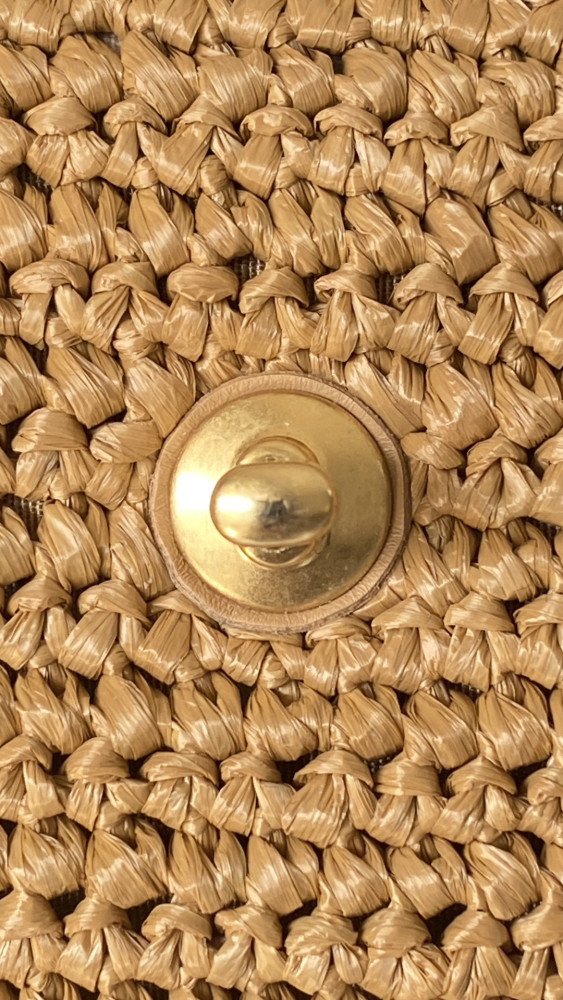 NIGO Chanel Mini Shopping Bag Braided Raffia Gold Tone Metal Dark Beige #nigo335258