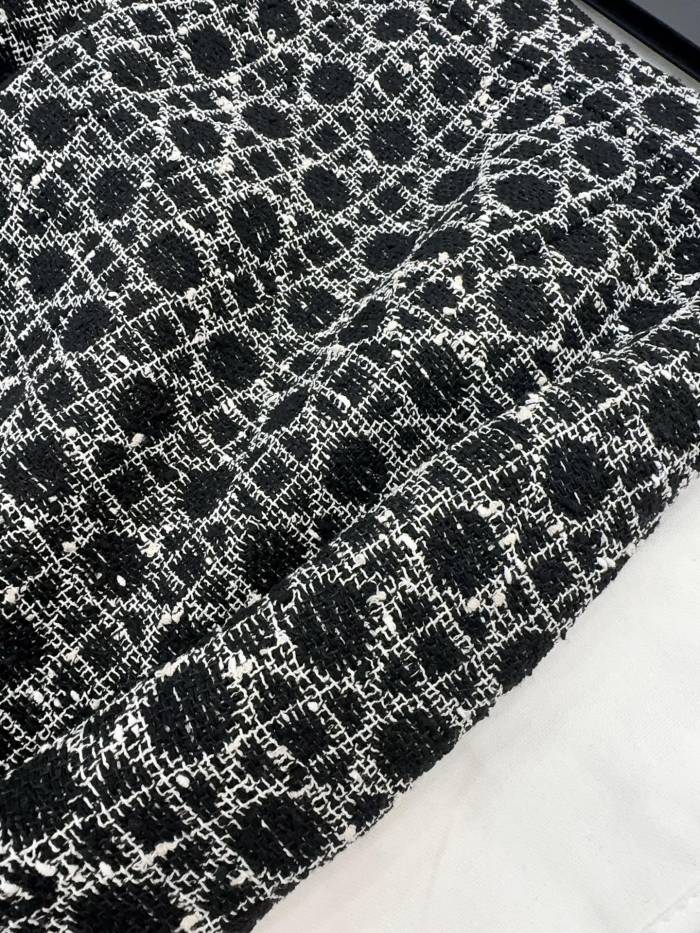 NIGO DIOR Macrocannage Regular Fit Jacket Mid-Length Macrocannage Flared Skirt  Black White Cotton-Blend Tweed Knit  #nigo334340