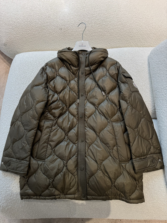 NIGO Moncler Women's Olive Green Lombi Hooded Mid-Length Down Jacket Long Jackets Parka #nigo335457