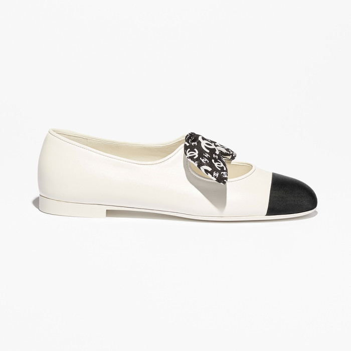 NIGO Chanel Mary Janes Lambskin Silk Grosgrain White Black #nigo334248
