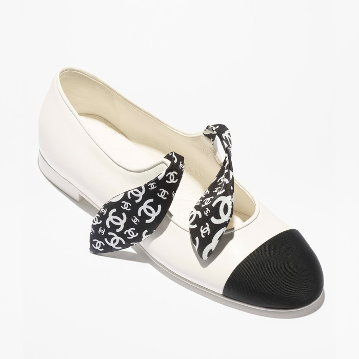 NIGO Chanel Mary Janes Lambskin Silk Grosgrain White Black #nigo334248