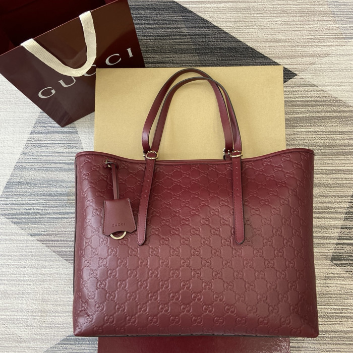 NIGO Gucci GG Emblem Debossed Leather Tote #nigo335611
