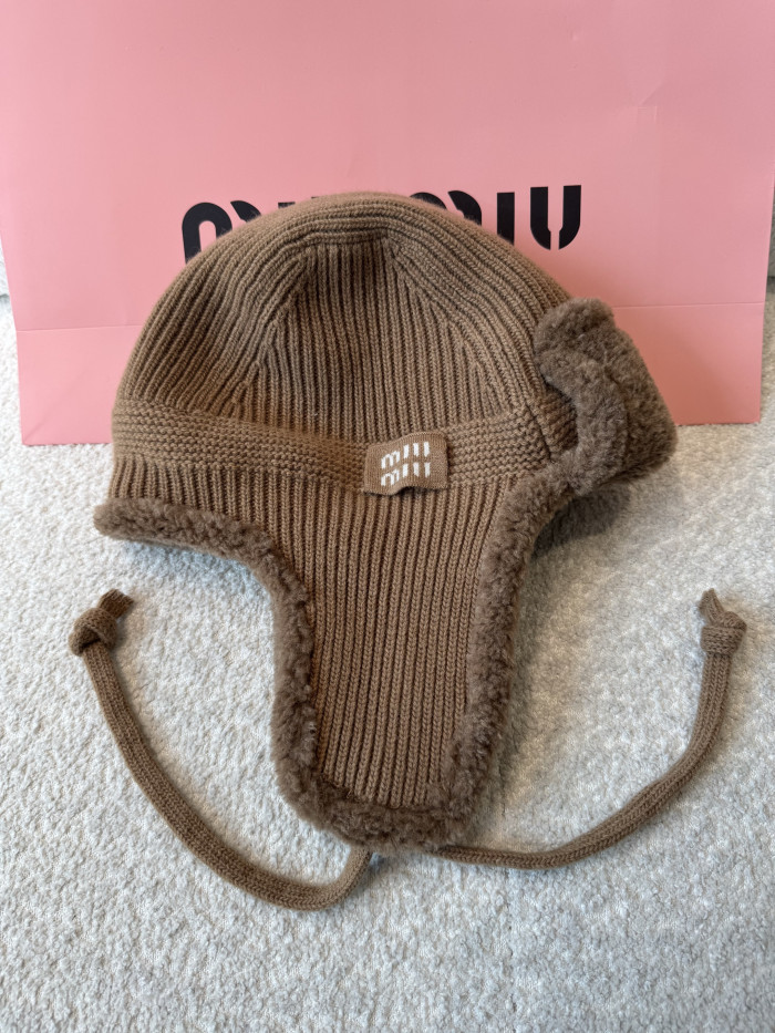NIGO MiuMiu Camel Brown Wool Cashmere And Shearling Trapper Hat #nigo335646