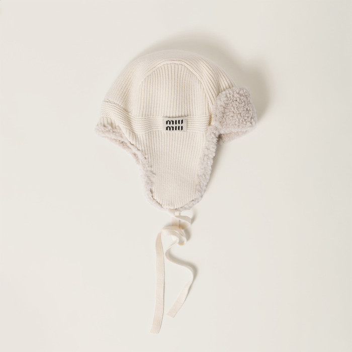 NIGO MiuMiu Camel Brown Wool Cashmere And Shearling Trapper Hat #nigo335646