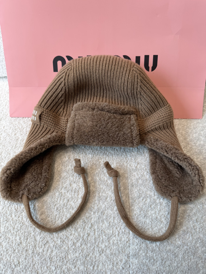 NIGO MiuMiu Camel Brown Wool Cashmere And Shearling Trapper Hat #nigo335646