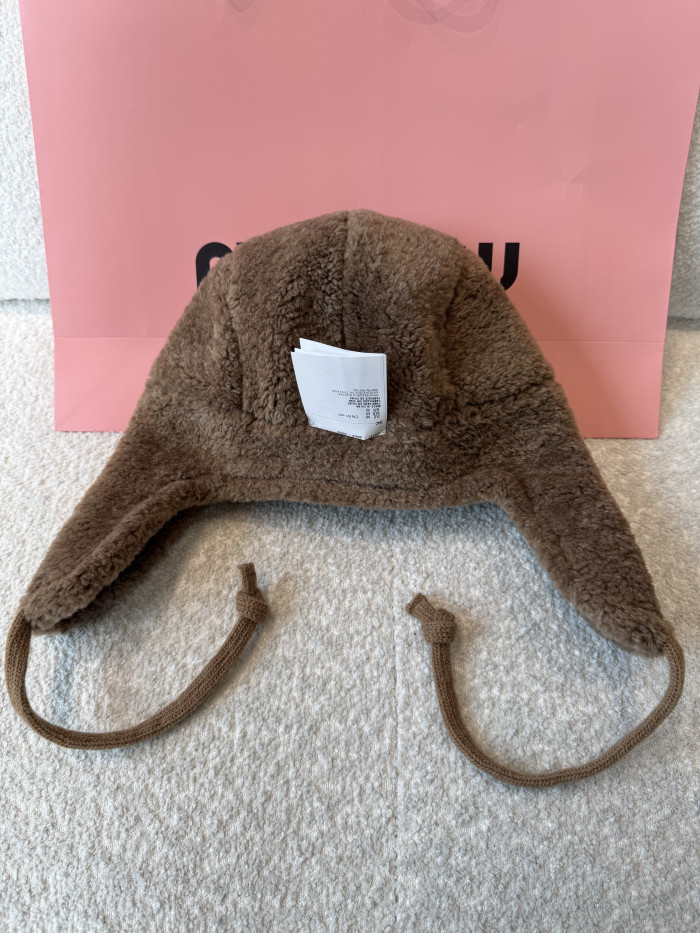 NIGO MiuMiu Camel Brown Wool Cashmere And Shearling Trapper Hat #nigo335646