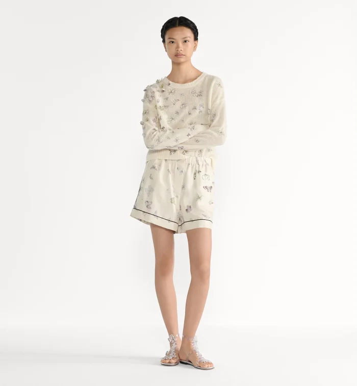 NIGO DIOR Embroidered Sweater White Alpaca Cashmere and Silk Knit with Multicolor Butterflies Iris Motif #nigo335853