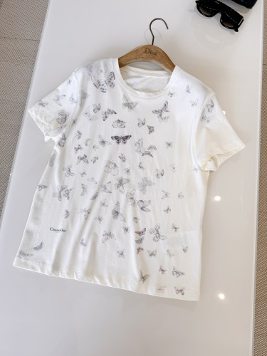 NIGO DIOR T-Shirt Beige Cotton Jersey with Multicolor Dioresque Butterfly Motif #nigo335854
