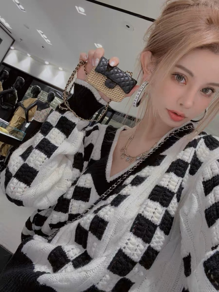 NIGO Chanel Black White Checkered Cashmere Sweater #nigo335793