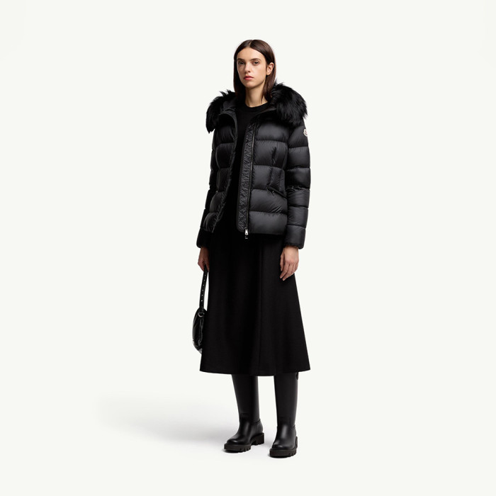 NIGO Moncler Black Beige Boed Hooded Shearling Trimmed Short Down Jacket Short Down Jackets #nigo293421