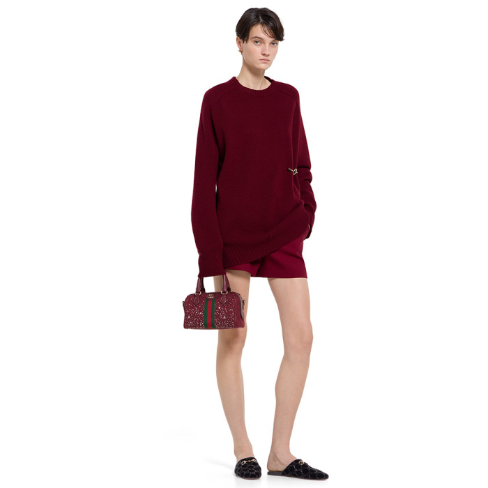 NIGO GUCCI Ophidia crystals small boston bag in Rosso Ancora red GG canvas #nigo335872