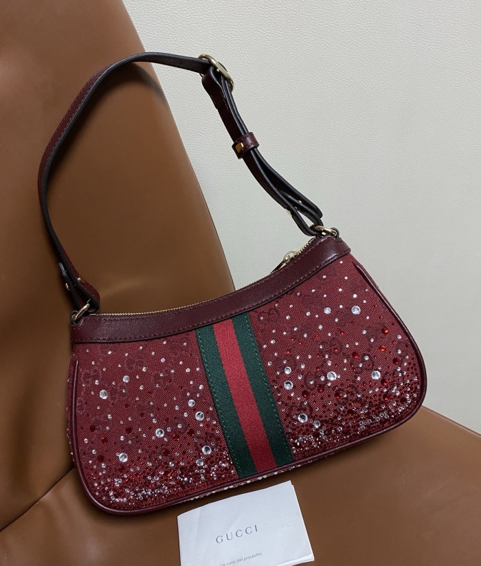 NIGO Gucci Ophidia crystals small shoulder bag in Rosso Ancora red GG canvas #nigo335871