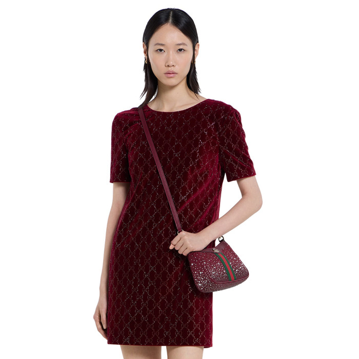 NIGO Gucci Ophidia crystals small shoulder bag in Rosso Ancora red GG canvas #nigo335871