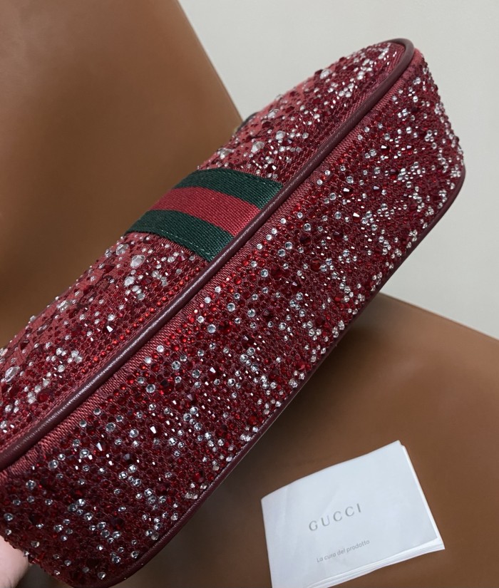 NIGO Gucci Ophidia crystals small shoulder bag in Rosso Ancora red GG canvas #nigo335871