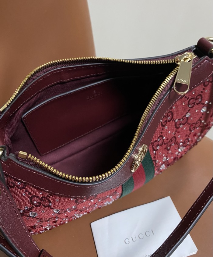 NIGO Gucci Ophidia crystals small shoulder bag in Rosso Ancora red GG canvas #nigo335871